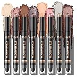 LANGMANNI 8Colors Dual-Ended Cream Eyeshadow Stick Set – Silky Smooth, Waterproof & Transfer-Proof, Built-in Blender Brush, All-Day Matte & Shimmer Wear Eye Makeup(#A)