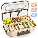 EASYFUN Bento Box Adult, Lunch Box, 4-Compartment Lunch Containers, Drop-Proof, Dishwasher Safe & Made with BPA-Free Materials(Khaki)
