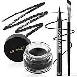 LAVONE Eyeliner Set - Waterproof Makeup Kit with Liquid Eye Liner Pencil, Gel Eyeliner and Angled Eye Liner Brush, Waterproof, Smudge Resistant, Long Lasting Formula - Black