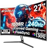 SANSUI 27 Inch Curved 240Hz Gaming Monitor FHD 1080P, 1500R Curve Computer Monitor Fast VA, 130% sRGB, 4000:1, HDR, FreeSync, MPRT 1Ms, Low Blue Light, HDMI DP Ports, Metal Stand, DP Cable Incl.