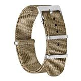 BISONSTRAP Nylon Watch Bands for Men, One-Piece Military Watch Straps, 20mm, Khaki Tan (Silver Buckle)