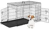 FDW Dog Crate for Small Dogs 24 Inch Folding Metal WirePet Cage Double Door W/Divider Panel Indoor Outdoor Kennel Leak-Proof Plastic Tray,Black