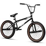 cubsala Freestyle BMX Bike, 20 Inch Yaphet Bicycle for Teen Beginner Adult Riders, Bike with 360° Rotating Handlebar and 4 pegs, Black with Brown Tire