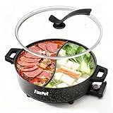 6L Electric Hot Pot with S-Shape Dual-Divider, Smart Temperature Control, 5 Heat Settings, 1350W Fast Boiling, Diamond Nonstick Pot (Black Hollow Handles)