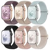 6 Pack Braided Stretchy Bands Compatible with Apple Watch Band 38mm 40mm 41mm 42mm 44mm 45mm 46mm 49mm Women Men, Adjustable Nylon Solo Loop Elastic Straps for iWatch Series 10 9 8 7 6 5 4 3 SE Ultra