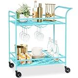 Best Choice Products Rolling Bar Cart, Mobile Home Bar Serving Cart, Serving Station w/ 2 Tier Shelves, Wine Rack, Lockable Wheels - Teal
