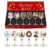 Christmas 3D Wine Glass Collection Gift Box Set, 3D Santa Christmas Wine Glass, Raised Holiday Goblet with Snowflake Decor, Holiday Party & Table Decor, Festive Xmas Glassware for Wine Lovers, 6Pcs