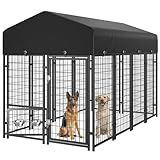 Sino Luban Dog Kennel Outdoor, 8x4x6FT Large Outside Dog Kennel with Roof, Heavy Duty Outdoor Kennel Dog Run Enclosure with 2 Rotating Bowls & Secure Lock for Large Dogs