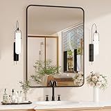 Black Bathroom Mirror for Over Sink - 22×30 Rectangle Bathroom Vanity Mirror Wall Mounted with Matte Aluminum Frame & Rounded Corners, Shatterproof Tempered-Glass, Horizontal/Vertical