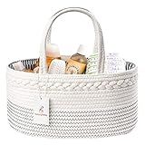 luxury little Diaper Caddy Organizer, Large Cotton Rope Nursery Baby Basket, Changing Table Organizer for Baby Diaper Storage, Portable Car Organizer with Removable Divider, Baby Shower Gifts - White