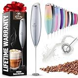 Zulay Powerful Handheld Milk Frother for Coffee with Powerful Motor - Electric Whisk, Milk Foamer, Mini Mixer & Coffee Blender Frother for Frappe, Latte, Matcha, No Stand - Silver
