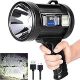 MIXILIN Rechargeable Spotlight, 2000,000 Lumens Handheld Hunting Flashlight Led Spot Light with Cob Light and Solar Panels, Lightweight and Super Bright Spotlight for Hunting Boating Camping