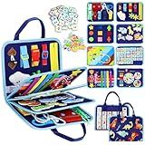 Esjay Toddler Busy Board Montessori Toys for Boys, Sensory Book Educational Activities for Learning Fine Motor Skills, Birthday Gifts for Boys Toddlers, Travel Toys for Airplane Car, Blue Dinosaur