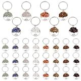 PH PandaHall 32pcs Tree of Life Keychain, 8 Style Natural Crystal Stone Key Chains Gemstone Key Chain Charm Keychain Pendant with Key Rings for Bag Keyring Thanksgiving Teachers Day Mother's Day