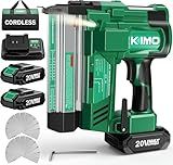 KIMO 2" Brad Nailer Cordless 18 Gauge w/ 20V Battery 2.0Ah X 2, 1000pcs Nails and Staples, 2 Firing Modes,180 Nails/min, Adjustable Nailing Depth, 2 in 1 Cordless Nail Gun and Stapler for DIY Project
