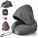 Travel Pillow with Extra Large Hood for Airplane Long Flights Privacy and Comfort Memory Foam with Skin-Friendly Cover for Road Trip Head&Neck Support for Plane Office Cars Sleeping & Rest (Grey)