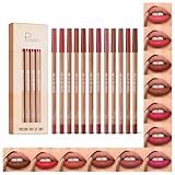 Espoce Lip Liner Set, 12Pcs Pure Natural Oak Brown Pink Red Series Lip Liners, Smooth and High Pigmented Lip Makeup Pencil