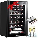 BODEGACOOLER 28 Bottle Compressor Wine Cooler for Home and Kitchen, Freestanding Mini Fridge with Digital Touchscreen, LED Display,Split Storage for Red & White Wines,Matte Black Refrigerator Home Bar