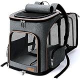 Lekereise Cat Backpack Expandable Pet Carrier Backpack for Small Cats and Dogs, Foldable Dog Carrier Backpack with Inner Safety Leash, Grey