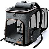 Lekereise Cat Backpack Expandable Pet Carrier Backpack for Small Cats and Dogs, Airline-Approved Foldable Dog Carrier Backpack with Inner Safety Leash, Grey