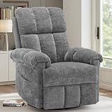 Korser Recliner Chair, Swivel Rocker Recliner Chair for Adults, Small Recliners for Small Spaces, Manual Recliner with Side Pockets, Upholstered Nursery Rocking Chair for Living Room, Chenille, Grey