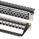 Cable Matters 1U 19-Inch 24-Port 10Gbps Cat6A Ethernet Patch Panel with Inline Keystone and Cable Management Bar, Rackmount or Wall Mount RJ45 Patch Panel