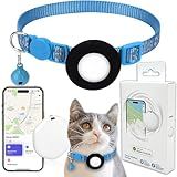 GPS Tracker for Cats, Mini GPS Pet Tracker with Collar, IPX8 Waterproof Cat Tracker Collar,No Monthly Fee,Work with Apple Find My(iOS Only),Smart Tracker for Pets(Blue)