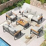 Aoxun Aluminum Patio Furniture Set 7 Seats, Oversized Outdoor Sectional with Washable Thick Cushions, Coffee Table and Waterproof Cover, Patio Conversation Sets for Porch, Balcony, Deck