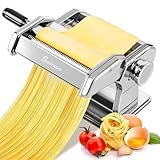 Sailnovo 3 in 1 Pasta Maker Machine - 9 Adjustable Thickness Settings Aluminum Alloy Pasta Roller & 2 Width Cutters for Fresh Spaghetti, Fettuccini, Lasagna, Dumplings - Stainless Steel, Silver