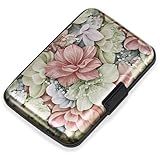 Mayski Credit Card Holder for Women, RFID Blocking, Aluminum Alloy Hard Case, Small Mini Metal Wallet for Women Men, Happy Flower