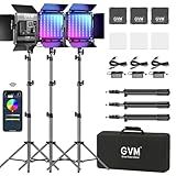 GVM RGB LED Video Lighting Kit, 800D Studio Video Lights with Panel, APP Control for YouTube Photography Lighting, , 3200K-5600K, 8 Kinds of The Scene Lights, 3 Packs