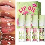 KIMIEYE 4 Pack Hydrating Glow Lip Oil Makeup Set for Women, Moisturizing Lip Gloss with Glow Finish, Long Lasting Nourishing Lip Care Fat Oil Lip Drip, Sweet Candy Scent (SET A, LIGHT)