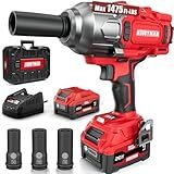 Alloyman Cordless Impact Wrench, 1475Ft-lbs (2000N.m) 1/2 High Torque Brushless Impact Gun, 20V Power Impact Driver, 4000mAh Battery,3 Sockets, Brushless Motor Variable Speeds for Car/Truck RV/Mower