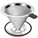 Roogaluckeep Pour Over Coffee Dripper, Stainless Steel Coffee Filter, Paperless Reusable Coffee Filter, Metal 600 Mesh Strainer Coffee Maker Single Cup Brewer 1-2 Cup