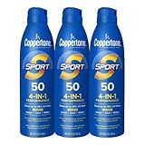 Coppertone Sport Sunscreen Spray SPF 50, Sweat, Heat and Water Resistant Sunblock, Mothers Day Gifts, 5.5 Oz Bottle, Bulk Pack of 3