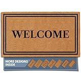 Barnyard Designs Natural Coco Coir Heavy Duty Backing Doormat - Large Cute Non-Slip Front Door Welcome Mat for Outside Entrance or Porch Entry, Brown (17x30, Welcome)