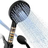 SR SUN RISE Filtered Shower Head with Handheld, High Pressure 9 Spray Mode Matte Black Showerhead with Filters, detachable shower head,Water Softener Filters Beads for Hard Water - Remove Chlorine