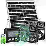 Solar-Powered Exhaust Fan with Battery & Smart Sensing – 25W Solar Panel, 2 * 4.7" Fans, 3 Modes, IP65 Waterproof | Ideal for Chicken Coop, Dog House, Shed, Greenhouse, Outside