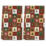 Siilues Christmas Kitchen Towels 18x26 Inch Set of 2, Red Green Merry Christmas Dish Towels Tree Snowflake Seasonal Winter Holiday Decorations for Home Drying Dishcloth