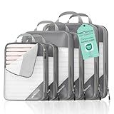NICOSHOW 6 Set Compression Packing Cubes for Travel - Compressible, Lightweight, and Space-Saving Packing Cubes, Travel Essentials for Women, Grey
