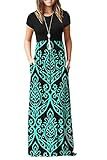 AUSELILY Women Short Sleeve Loose Plain Casual Long Maxi Dresses with Pockets (XL, Black Green)