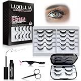 Luxillia 16-Piece Magnetic Eyelashes with Applicator & Magnetic Eyeliner Kit – Reusable Natural Magnetic Lashes – Easy Apply Lash Kit for Beginners – Waterproof, Short & Dramatic Looks