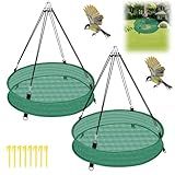 Lettry 2Pcs Bird Seed Catcher Tray with 8pcs Plastic Stakes for Hanging Bird Feeder Platform, Birdseed Hoop for Outdoor Garden Hanging Tray (Green, 16inch)