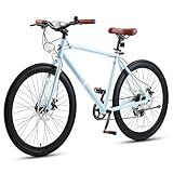 VIRIBUS Hybrid Bikes, 28 inch Road Bike for Tall Men, Lightweight Aluminum 700C City Bike Adults, 7 Speed Mens Commuter Bicycles, Hybrid Bicycle Men, Light Blue Large