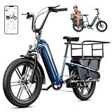 SISIGAD Family Electric Bike with Seat - Peak 1500W Motor, 20" Fat Tire Cargo Ebike, 48V 15Ah Removable Battery E Bike,Dual Hydraulic Brakes,LCD&APP Control,7-Speed,Step-Thru Electric Bicycle