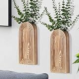 Dnnnii 2 Pack Wooden Wall Vase Set - Brown Finish Modern Farmhouse & Boho Wall Decor for Entryway, Hallway, Bathroom, Living Room, Dining Room, Narrow Spaces