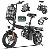 Furider Electric Bike for Adults and Teens, 560W Motor 24MPH Compact Commuter Electric Bicycles, 32 Miles Range, 48V 10Ah Battery, 3 Shock Absorbers, 14" Foldable Ebike with Basket, UL 2849 Certified