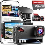 TERUNSOUl 4K+4K Dash Cam Front and Rear, Free 128GB Card Included, 5.8GHz WiFi Dash Camera for Cars, Built-in GPS, G-Sensor, 170°Wide Angle, 3" IPS Screen, 24H Parking Mode, Support 512GB Max