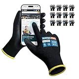 KAYGO Safety Work Gloves PU Coated for Men and Women, 12 Pairs KG11PB, Seamless Knit Glove with Two Fingers Touchscreen, breathable and lightweight Ideal for General Duty Work (Large,Black)