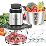 Ganiza Food Processor, 2-Speed Food Chopper Meat Grinder with 8 Cup Stainless Steel & 8 Cup Glass Bowls, Upgraded Button & Smart Overheat Protection Light - Includes Clean Brush, 2 Sets of Blades
